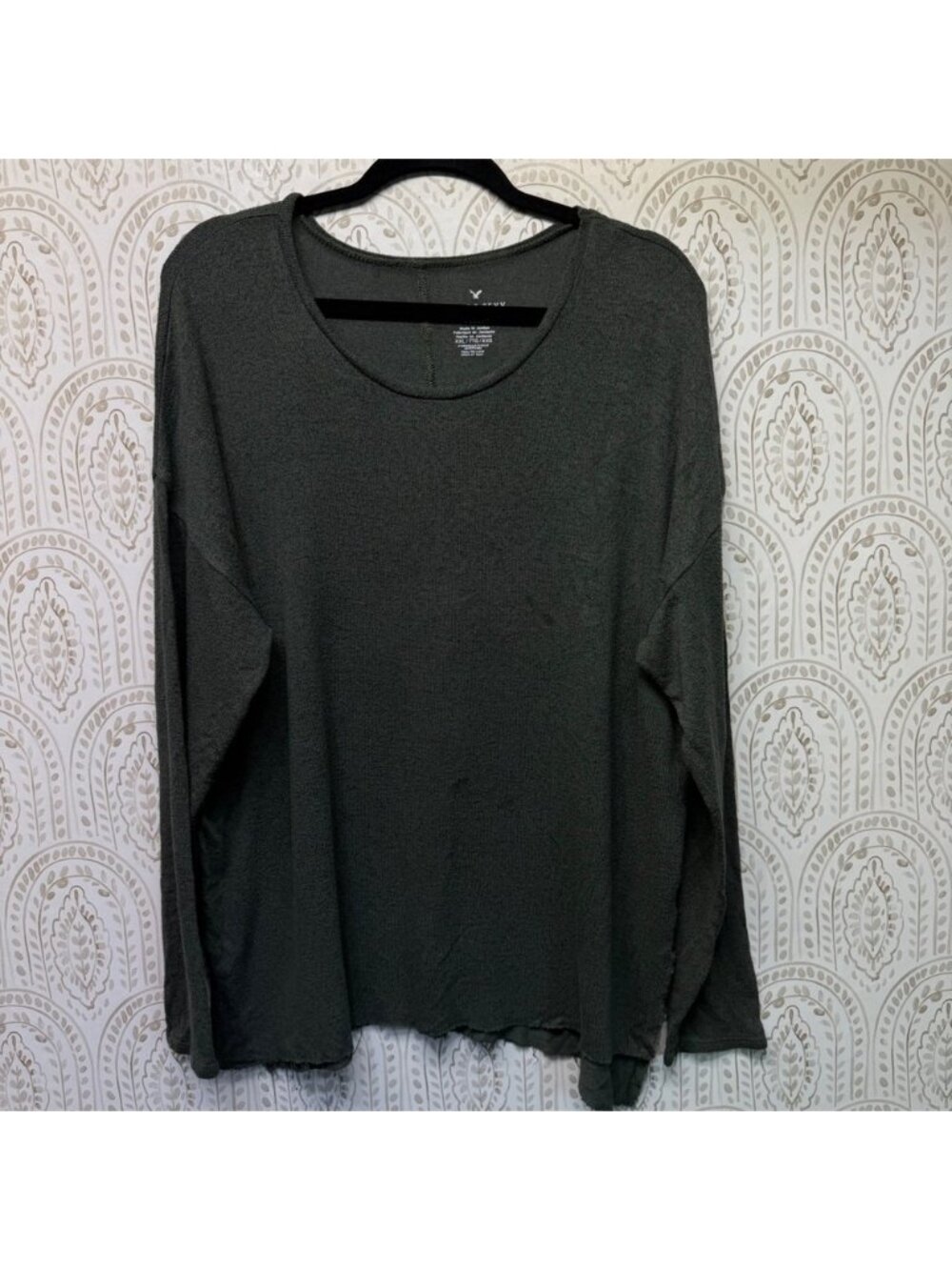 American Eagle Soft & Sexy Plush Top Womens XXL Green Oversized Raw Hem Tee